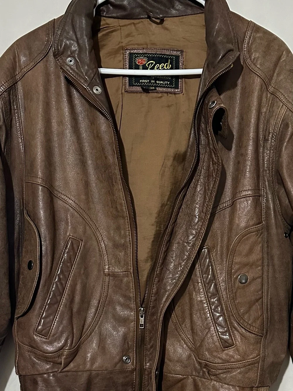 Vintage Reeds Sports ware Brown Leather Bomber Jacket - Men's